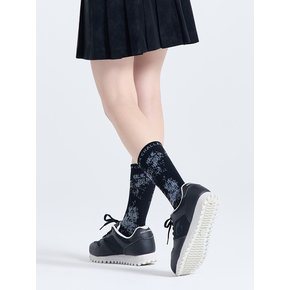 유니 자카드 중목 양말 블랙