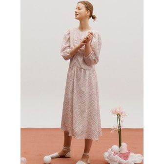 비뮤즈맨션 Printed shirring dress - Pink flower