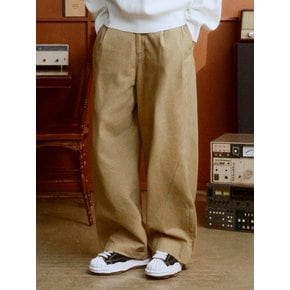 Side Zip Pleated Cotton Pants (CAMEL BEIGE)