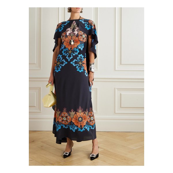 라더블제이 매직 케이프 이펙트 프린트 실크 크레이프 맥시 드레스 네이비 46376663162903208