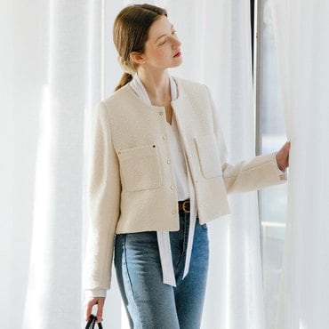 틸아이다이 [쓱머니적립] Rivet button point tweed jacket_Ivory