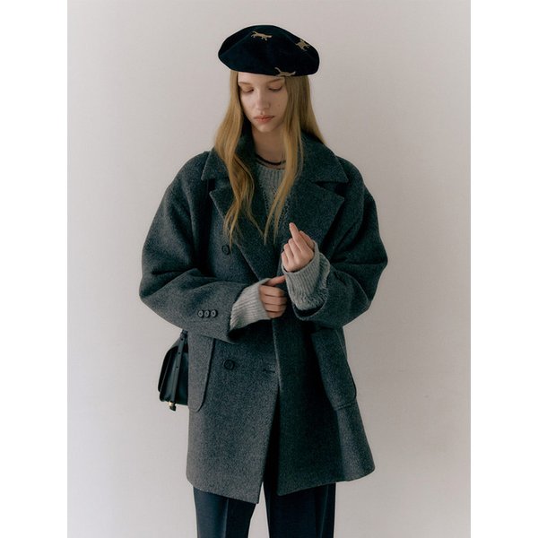 OVER-FIT DOUBLE HALF COAT (dust gray)