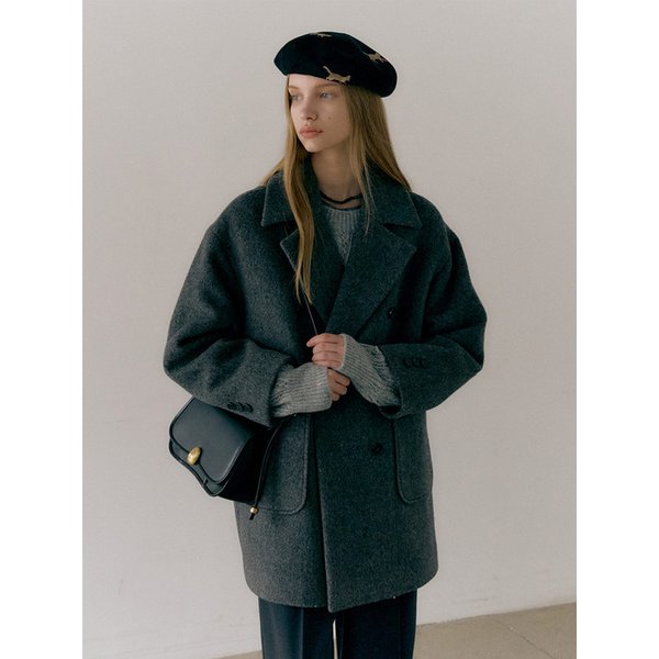 OVER-FIT DOUBLE HALF COAT (dust gray)