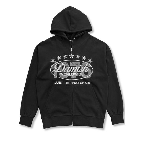 1976 Vintage Crack Twoway Hoodie Zip-Up_Black