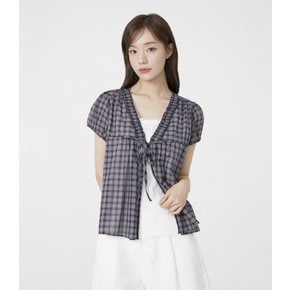 레이스 이너 레이어드 체크 블라우스 (PR2WB733)