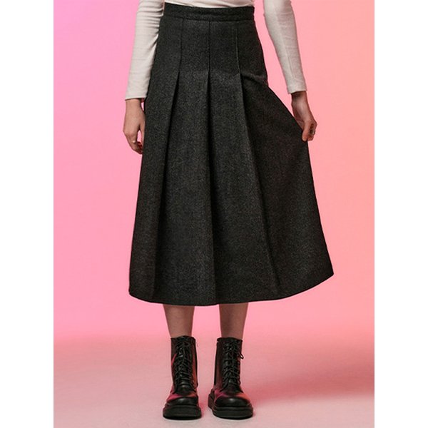 울 헤링본 플리츠 롱스커트 [차콜그레이] 겨울 롱치마 ver.