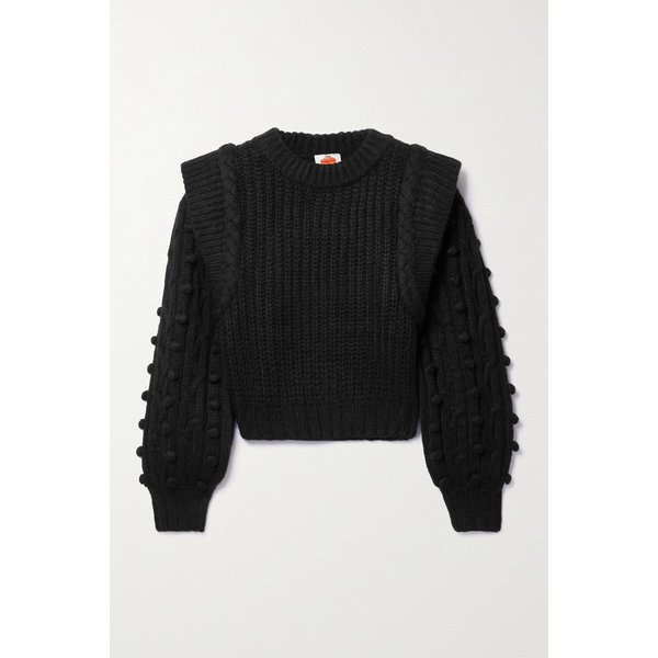팜리오 폼폼 장식 브레이드 니트 스웨터 블랙 1647597322030964