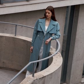 NATALIA Slim-Fit Belted Twill Trench Coat_Turquoise Green