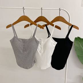 / 코에드 캡내장 골지 단추 언발 나시(3color)