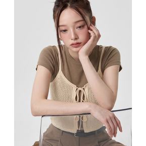 썸머 펀칭 니트 리본 나시 뷔스티에
