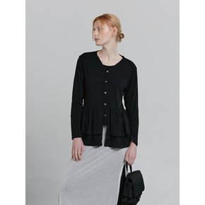 RUFFLE HEM CARDIGAN [BLACK]