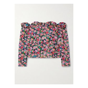 KIKA VARGAS 키카 바르가스 재클린 오프숄더 플로럴 프린트 우븐 페플럼 탑 핑크 1647597349879326