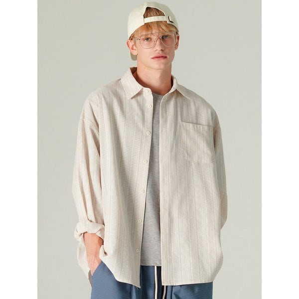 플루터 스트라이프 셔츠 베이지 HSLS7804