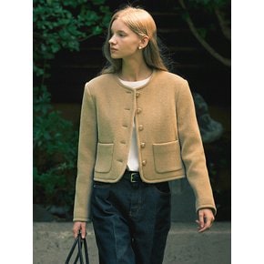 Signature collarless wool jacket_Beige