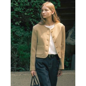 Signature collarless wool jacket_Beige