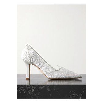 마놀로블라닉 유리디 가죽 트리밍 레이스 펌프스 90mm 화이트 46376663162877779