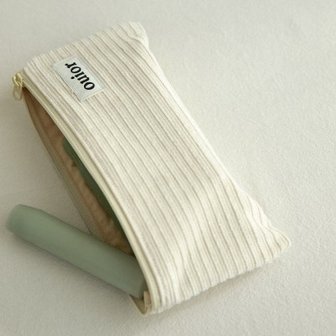 텐바이텐 ouior flat pencil case - corduroy vanilla cream (topside zipper)