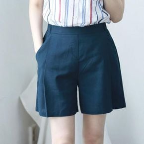 4부 핀턱 린넨 반바지_P049504688