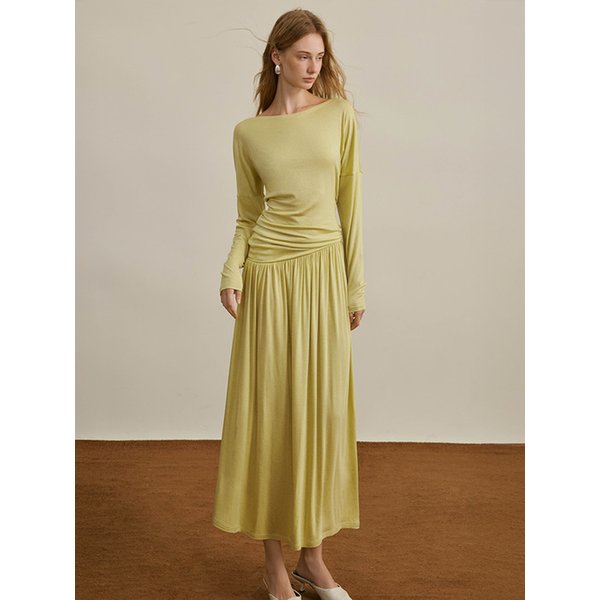 YY_Knit slanted shoulder dress