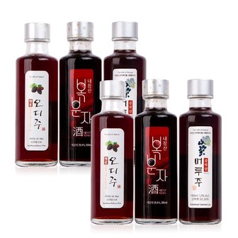  전통주애 과실주 샘플러 6본 세트180ml 복분자주 2본 오디주 2본 머루주 2본