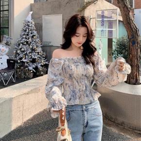 여자 여름 여행 프릴 오프숄더 스모크밴딩 블라우스