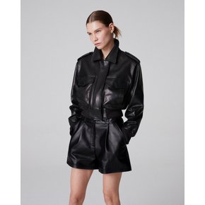 Italian vegetable Lambskin Crop big pocket JK_Black