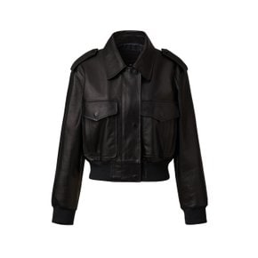 Italian vegetable Lambskin Crop big pocket JK_Black