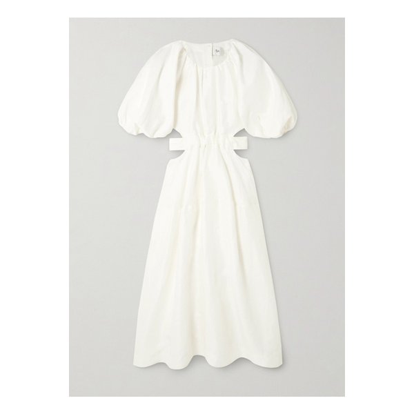 에이지 미모사 컷아웃 개더 리넨 혼방 미디 드레스 오프 화이트 1647597333738045