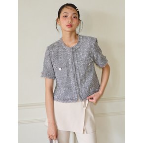 Tassel Tweed Short Sleeve Jacket_ Gray