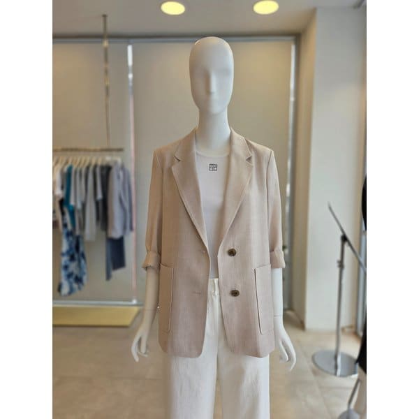 [여주점] [더 아이잗] 여성 린넨 롤업 7부 싱글 투버튼 재킷(IS4M0JK741)