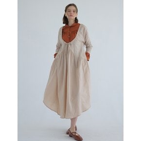 french shirring gathered dress-3color(beige)