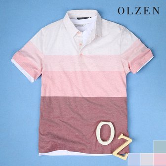 올젠 컬러 블록 반팔 카라 티셔츠(ZPZ2TT1503)