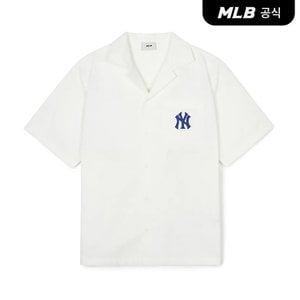 MLB [코리아공식]다이아 모노그램 자가드 오픈카라 반팔 셔츠 NY (White)