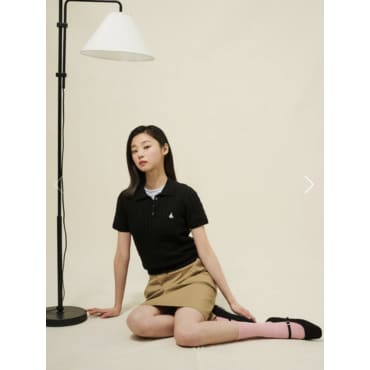 빈폴레이디스 [Essential] 코튼 케이블 T칼라 반소매 풀오버 - 블랙 BF5251E025