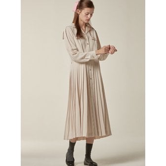 비뮤즈맨션 Jane pleated shirt dress - Neutral beige