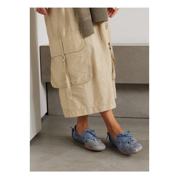 빌라리아 패널 로고 프린트 데님 발레리나 플랫 라이트 블루 1647597343645513