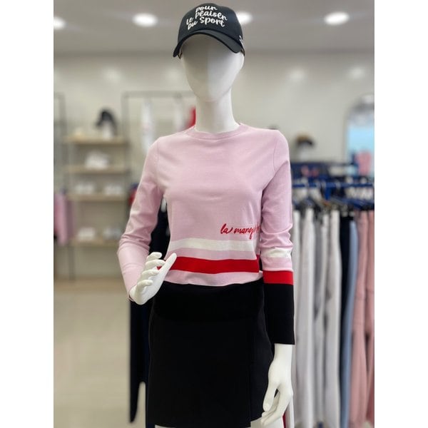 [여주점] 여성 언발 소매 배색 라운드 티셔츠GP122LKP25