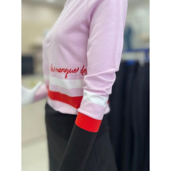 [여주점] 여성 언발 소매 배색 라운드 티셔츠GP122LKP25