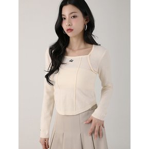 Square Neck Line Crop Long Sleeve Knit -  6COL