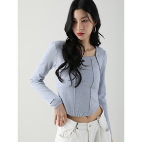 Square Neck Line Crop Long Sleeve Knit -  6COL