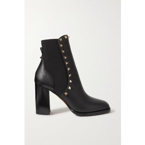 Rockstud Beatle Textured-leather Ankle Boots 블랙