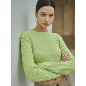 Crop Ribbed Cashmere Wool Knit_CTK203(Lime)