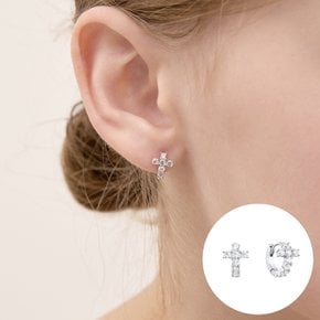 실버 십자가 원터치 귀걸이 RA26A06J