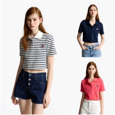 타미진스 여성 크롭 배지 폴로 셔츠 T32F1TKT31TWT1 TOMMY JEANS