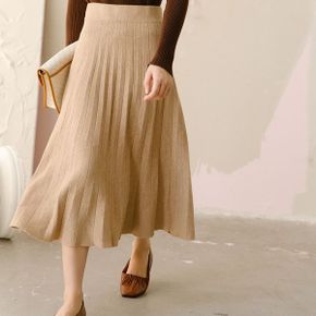제니퍼 플리츠 허리밴딩 롱 니트스커트_P315933781