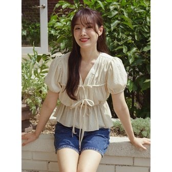 벰버 RIBBON SHIRRING BLOUSE_2COLOR