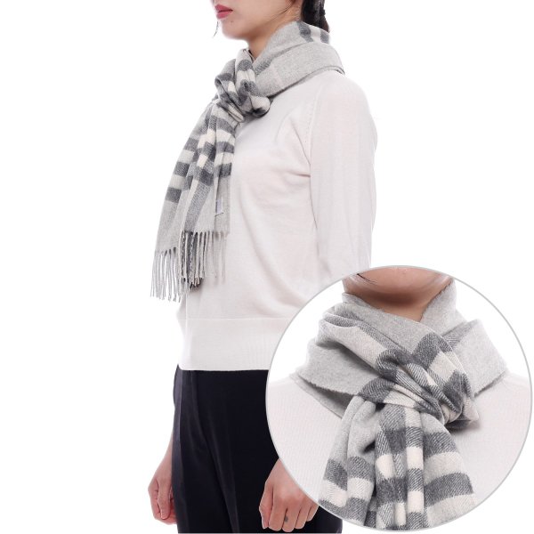 [부산점] 25FW 여성 체크 캐시미어 머플러 (8112637 MITTEN GREY W 25F)