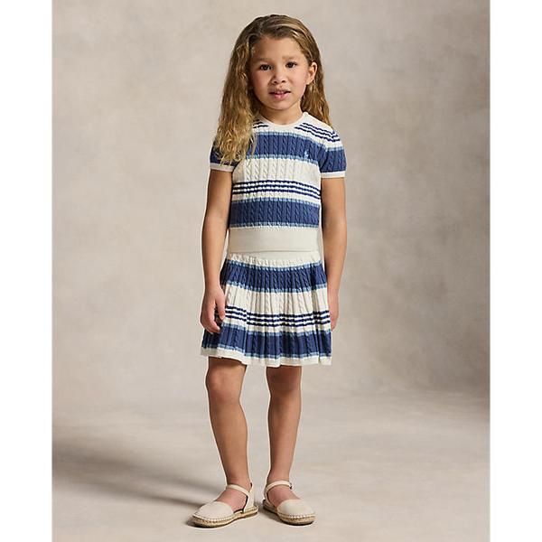 폴로 키즈 여아 2-6세 스트라이프 케이블 코튼 스웨터 앤 스커트(CWPO2STR2U20028100)