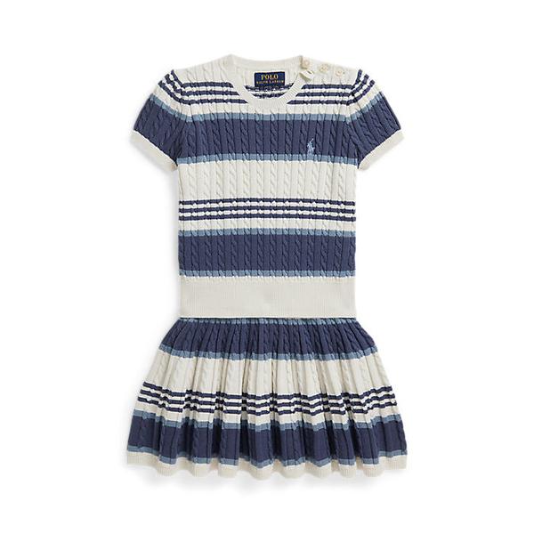 폴로 키즈 여아 2-6세 스트라이프 케이블 코튼 스웨터 앤 스커트(CWPO2STR2U20028100)