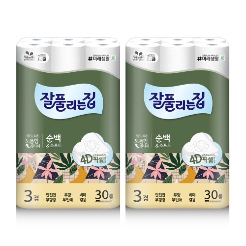 미래생활 잘풀리는집 순백&소프트 28M x 30롤 x 2팩